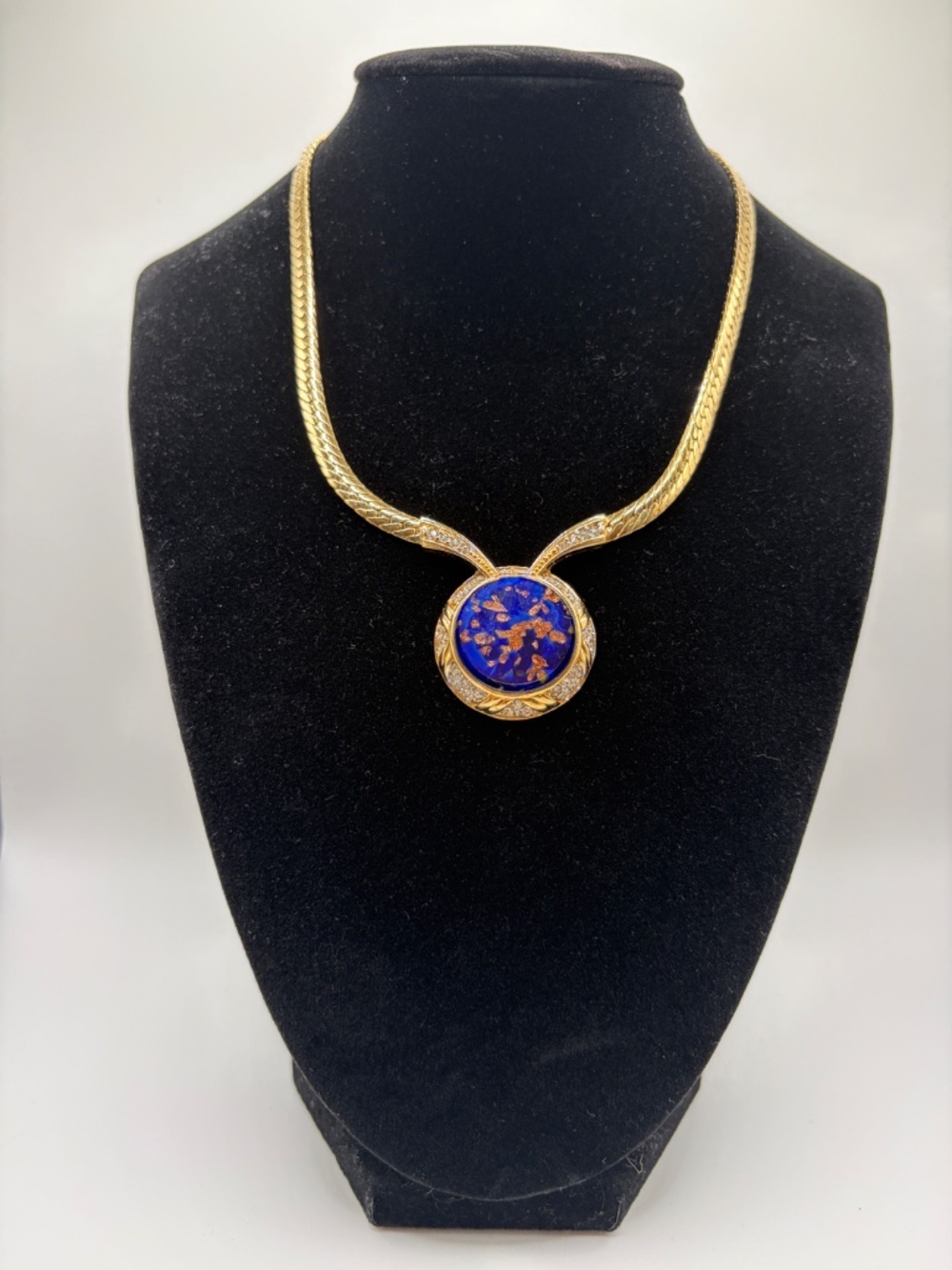 Nina Ricci Gold-Tone Necklace with Blue and Gold Accent Pendant